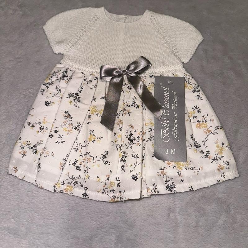 Cream And Grey Half Knitted Spanish Dress Shortsleeve