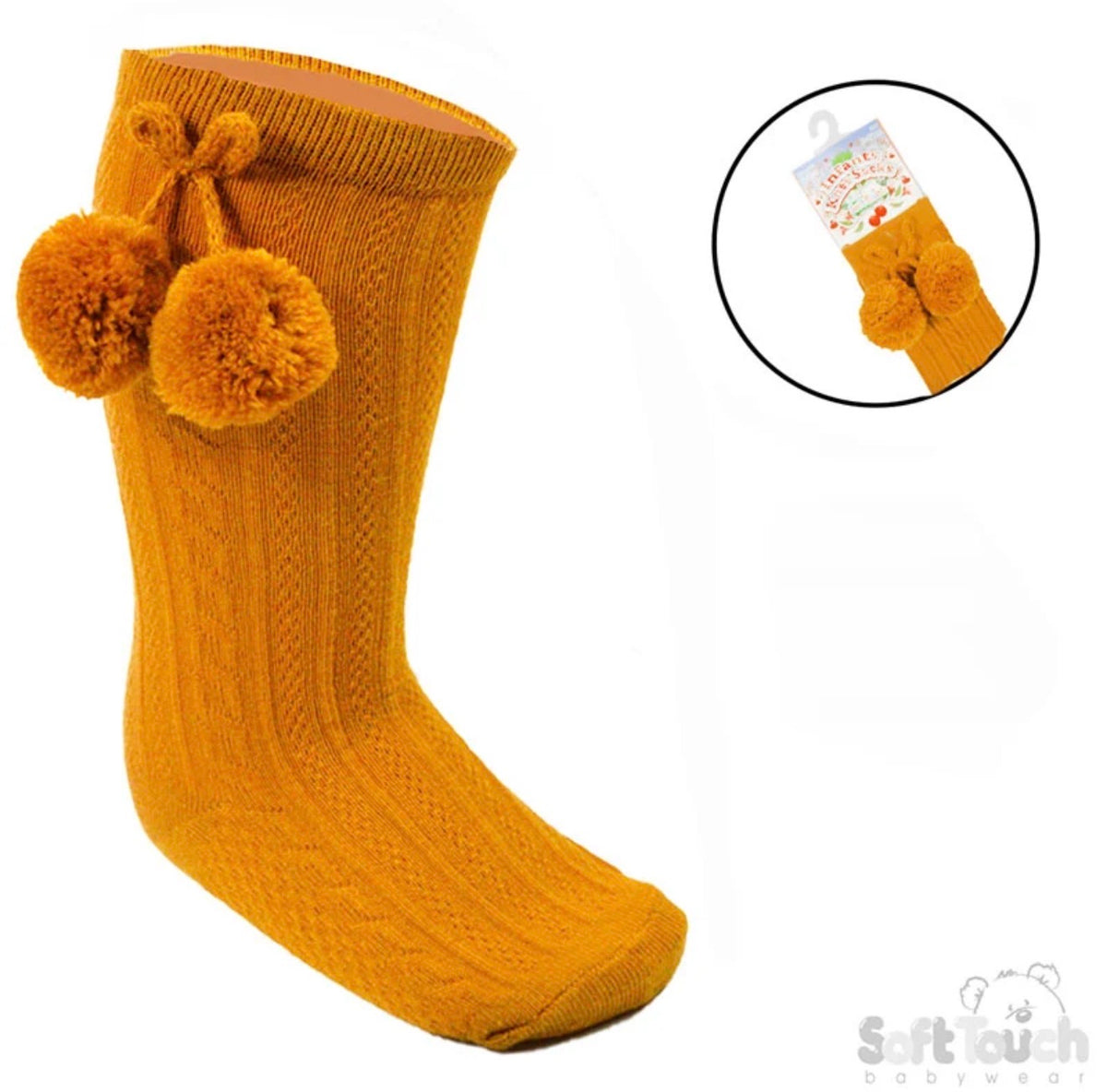 Children’s Knee High Ribbed Socks With PomPoms