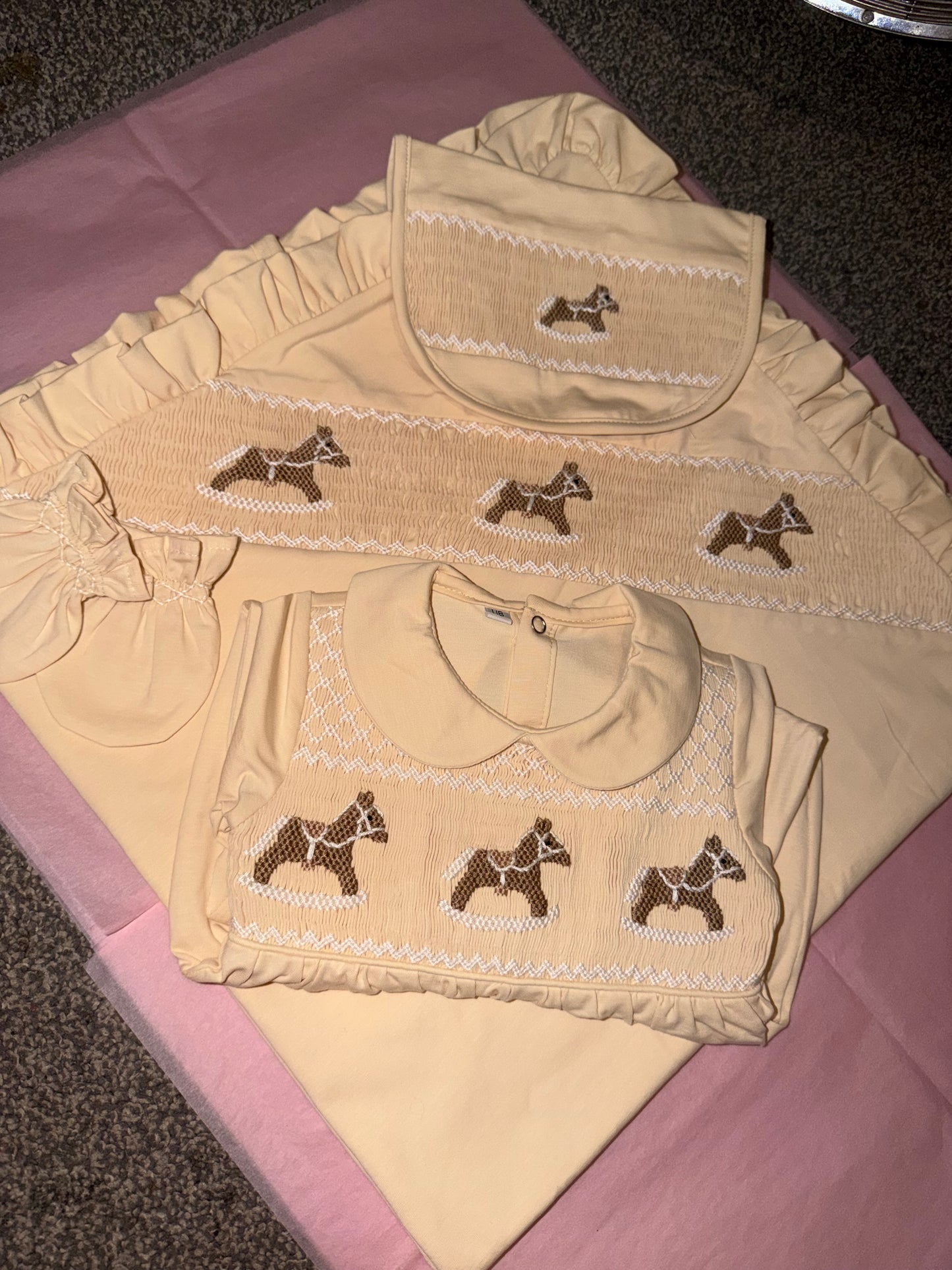 🐴 Classic Rocking Horse Smocked Newborn Set