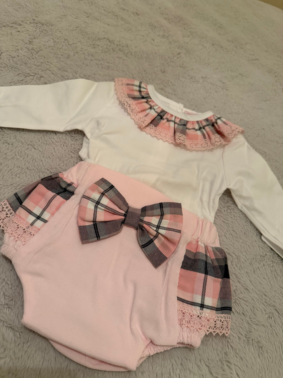 🎀 Pink Tartan Bow Jampants Set