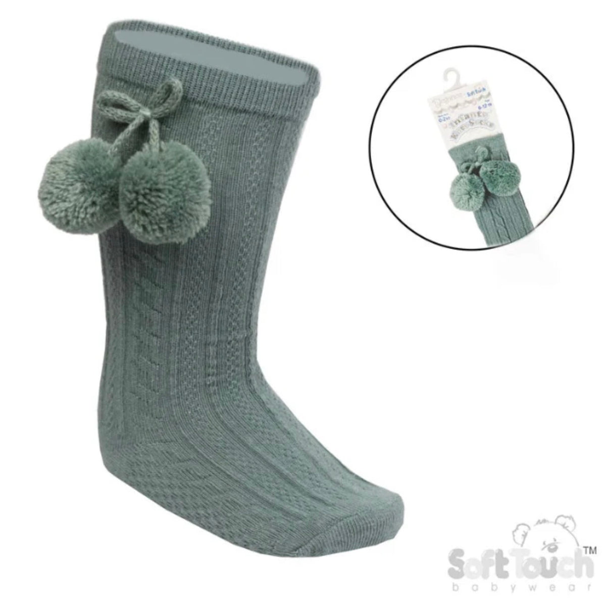 Children’s Knee High Ribbed Socks With PomPoms