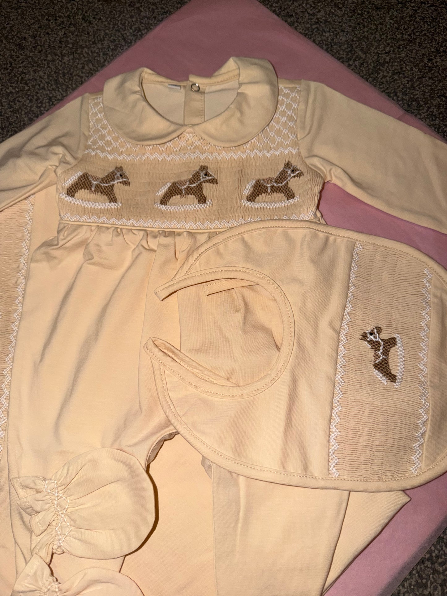 🐴 Classic Rocking Horse Smocked Newborn Set