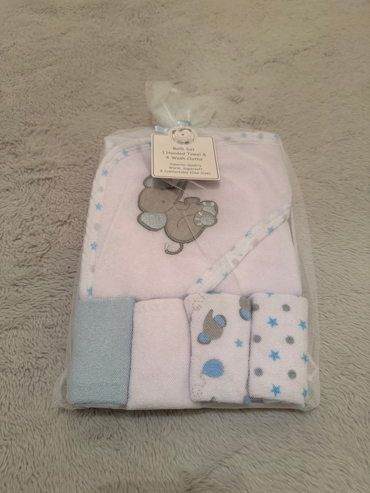 Elephant Baby Bath Gift Set- hooded towel and wash cloths