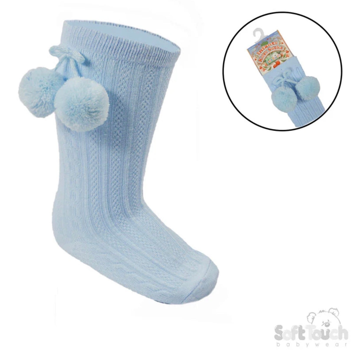 Children’s Knee High Ribbed Socks With PomPoms