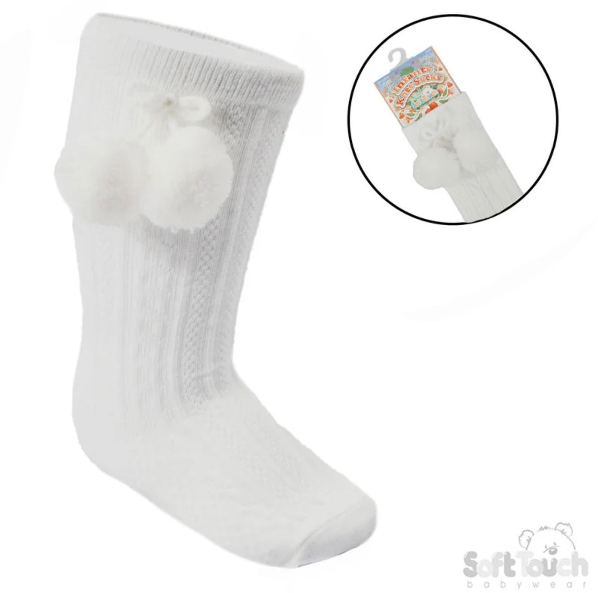 Children’s Knee High Ribbed Socks With PomPoms
