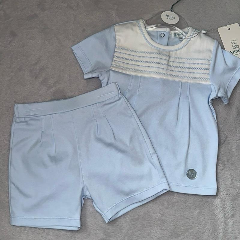Mintini Blue Short Set With White Smock Detailing