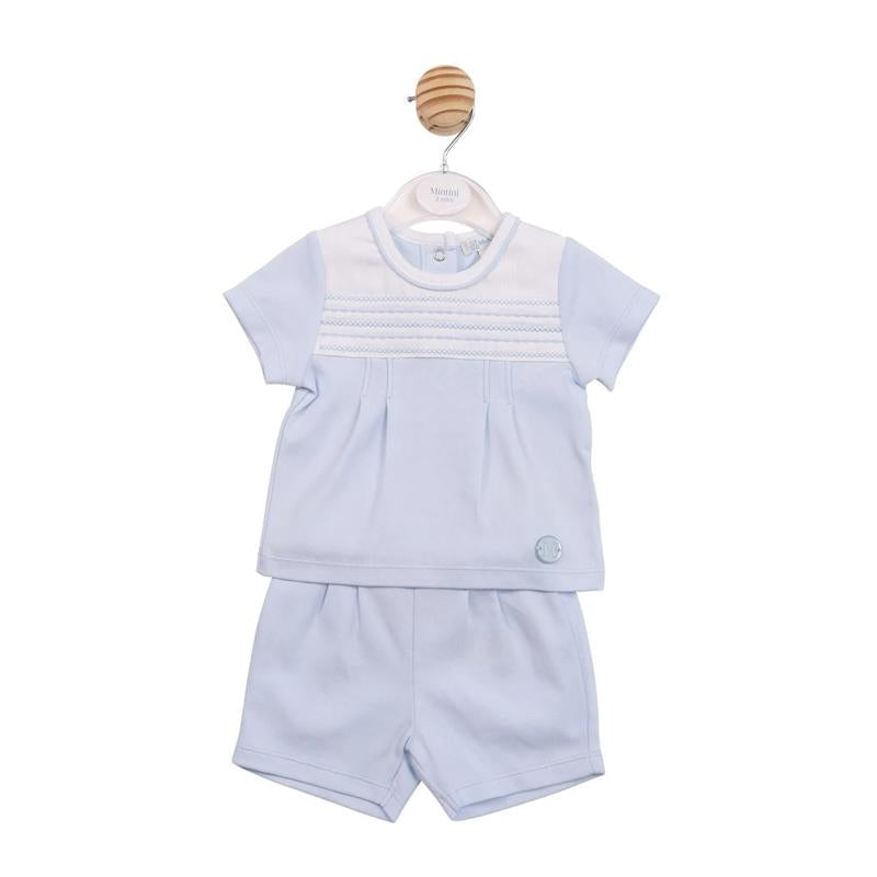 Mintini Blue Short Set With White Smock Detailing
