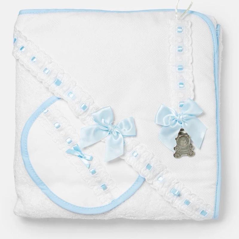 Baby 3-piece Bath Set - Hooded Towel, Bib & Dummy Clip