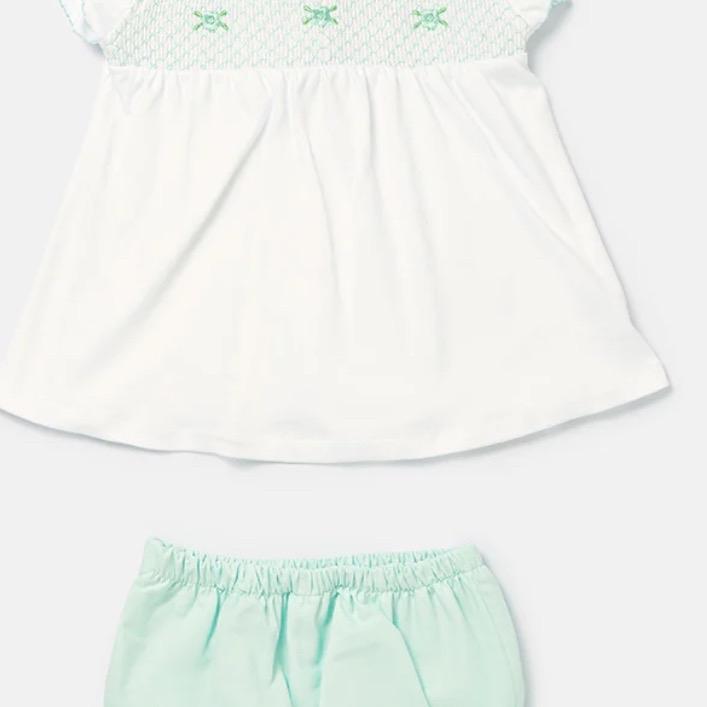 Baby Girl Collection 2-Piece Smocked Romper Set - Mint Green
