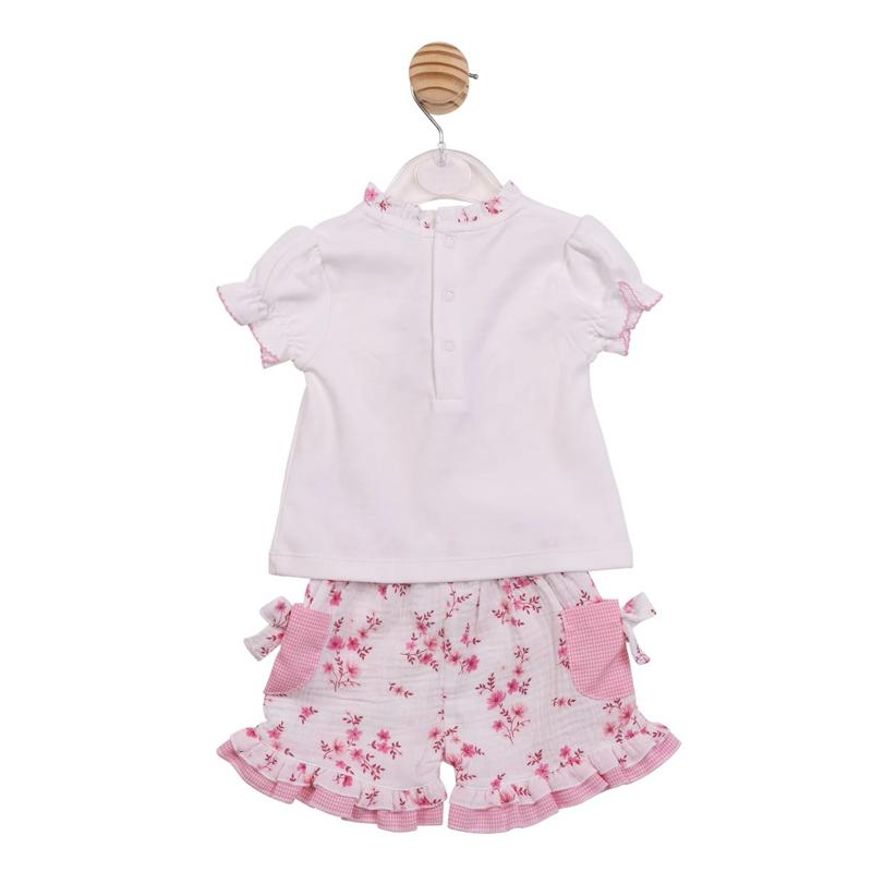 Mintini Floral Bow Top & Ruffled Shorts Set for Little Girls in Soft Pink Adorable Floral Design