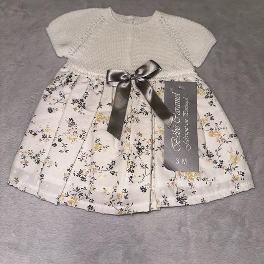 Cream And Grey Half Knitted Spanish Dress Shortsleeve