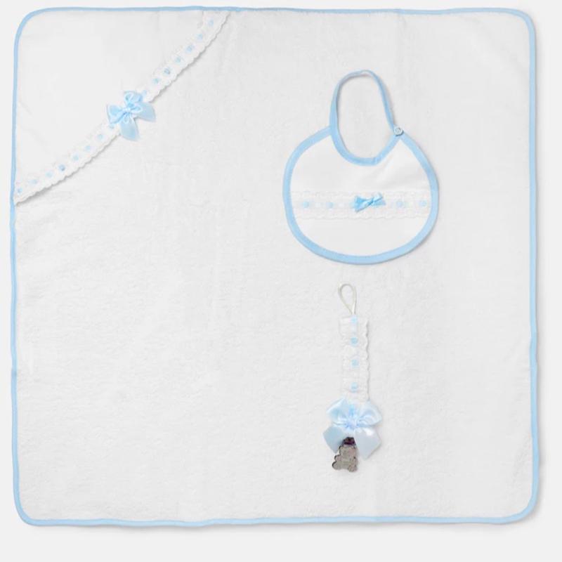 Baby 3-piece Bath Set - Hooded Towel, Bib & Dummy Clip