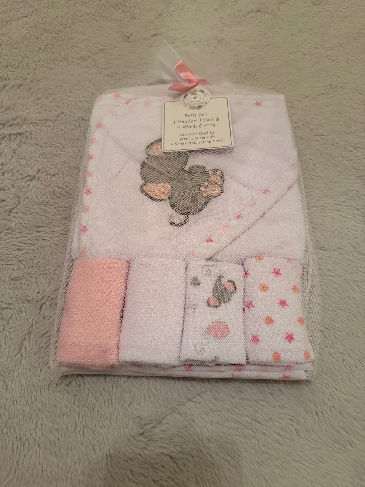 Elephant Baby Bath Gift Set- hooded towel and wash cloths