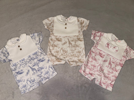 Safari Print Short Sleved romper - mixed colours