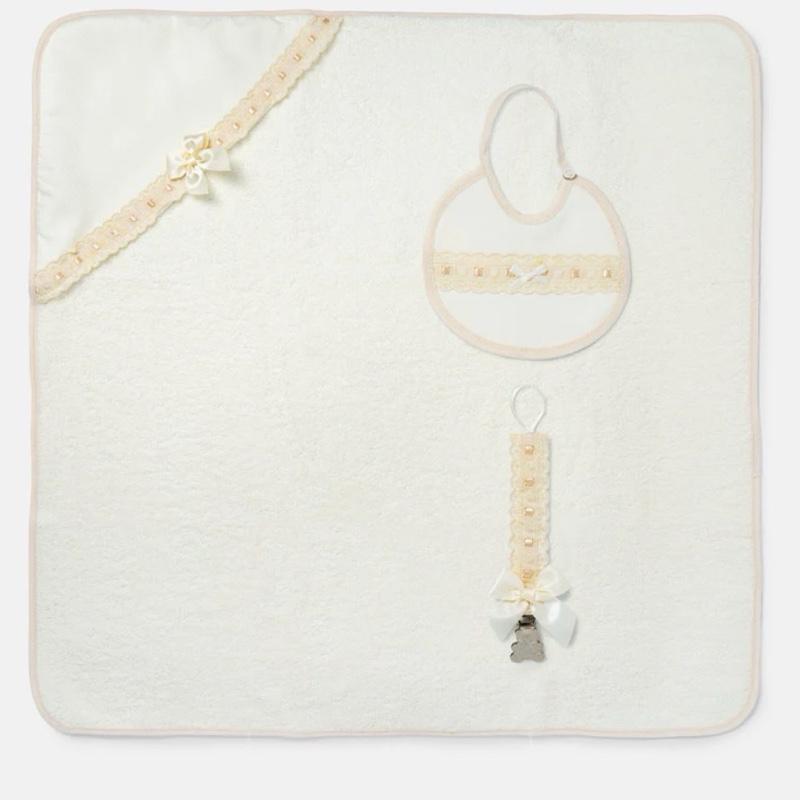 Baby 3-piece Bath Set - Hooded Towel, Bib & Dummy Clip