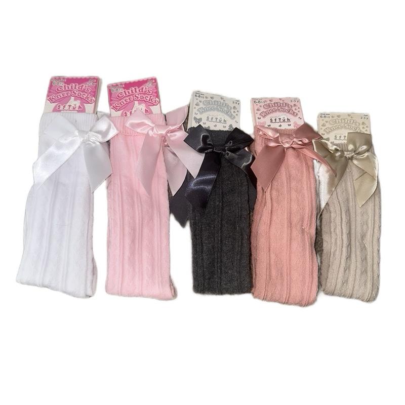 Children's Knee High Ribbed Socks with Bow - Available in Multiple Colors