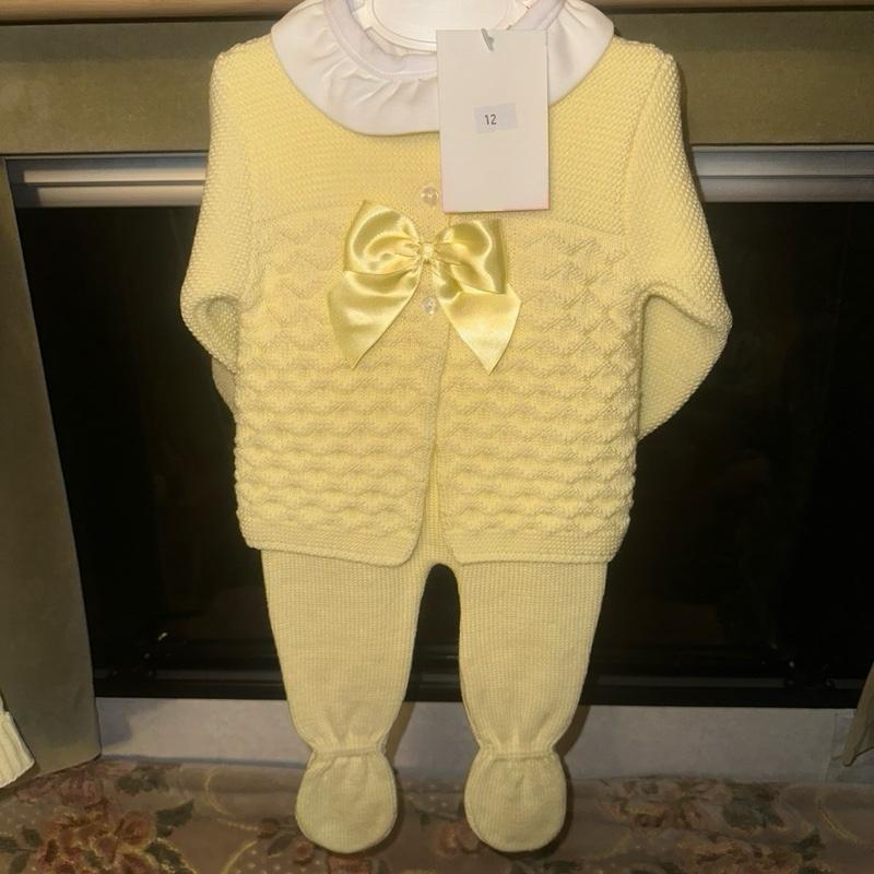 Girls Lemon Knitted 3 Piece Outfit with Bow Detail