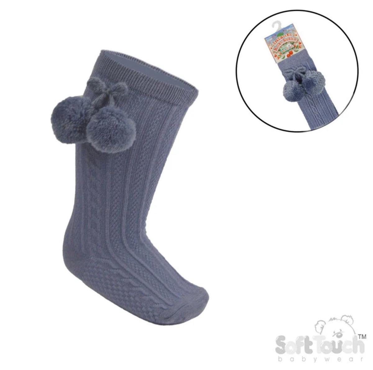Children’s Knee High Ribbed Socks With PomPoms