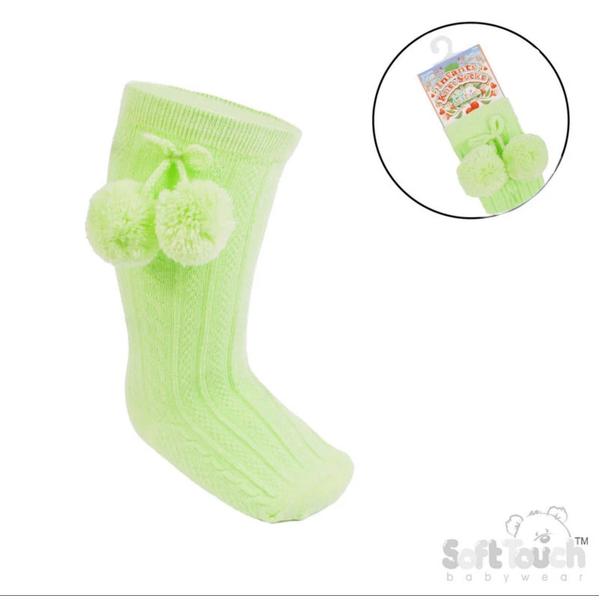 Children’s Knee High Ribbed Socks With PomPoms