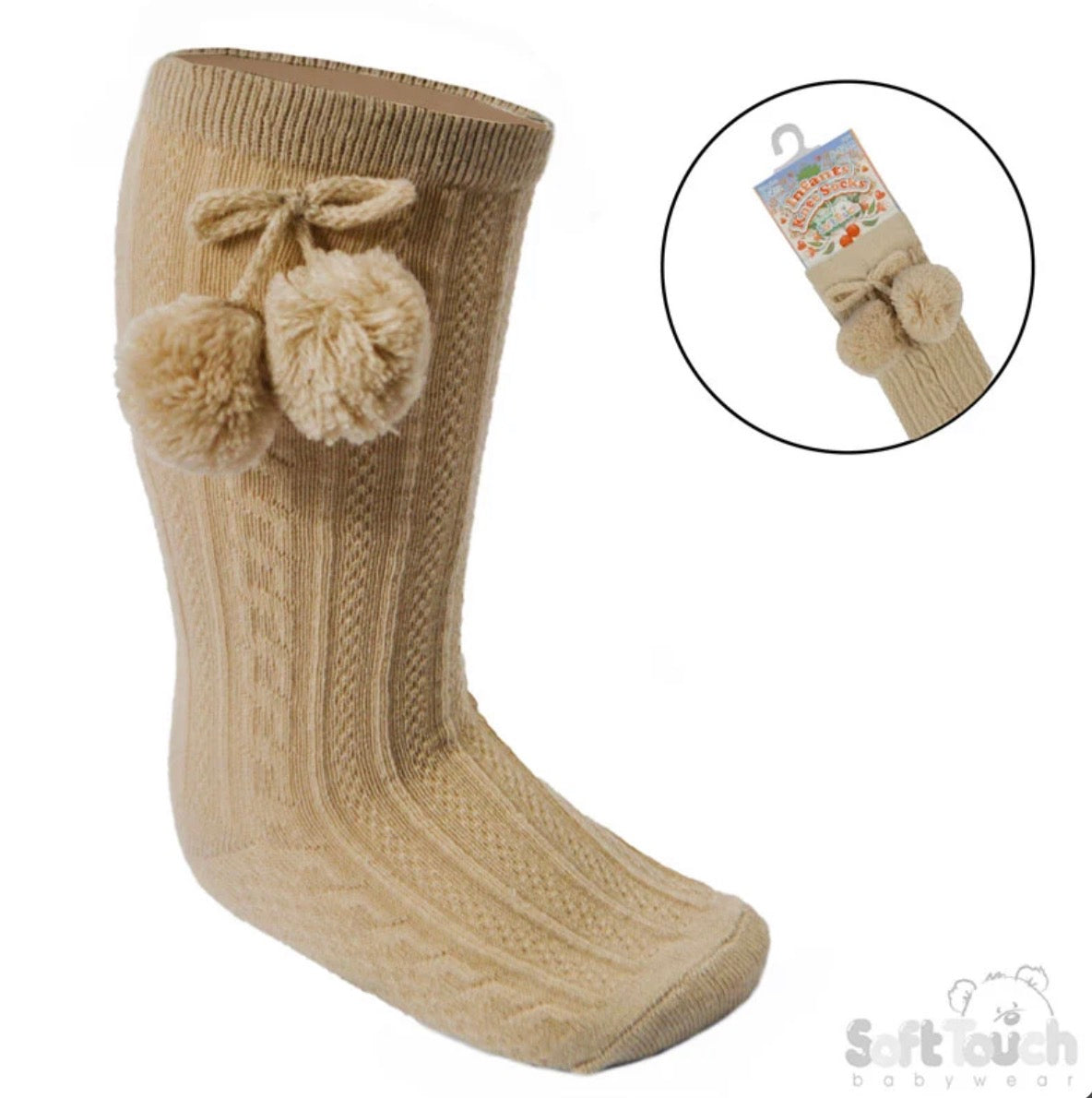 Children’s Knee High Ribbed Socks With PomPoms
