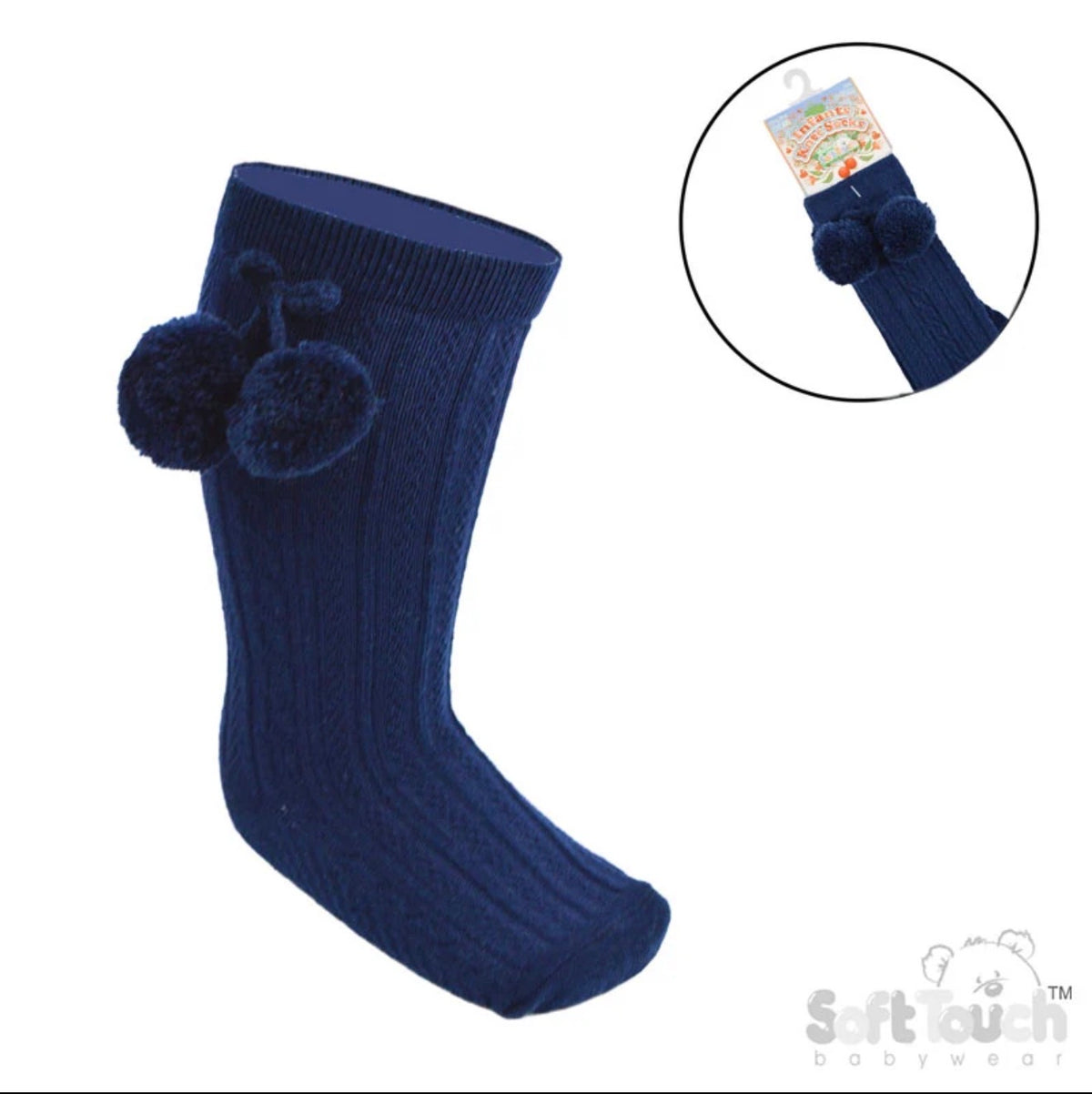 Children’s Knee High Ribbed Socks With PomPoms