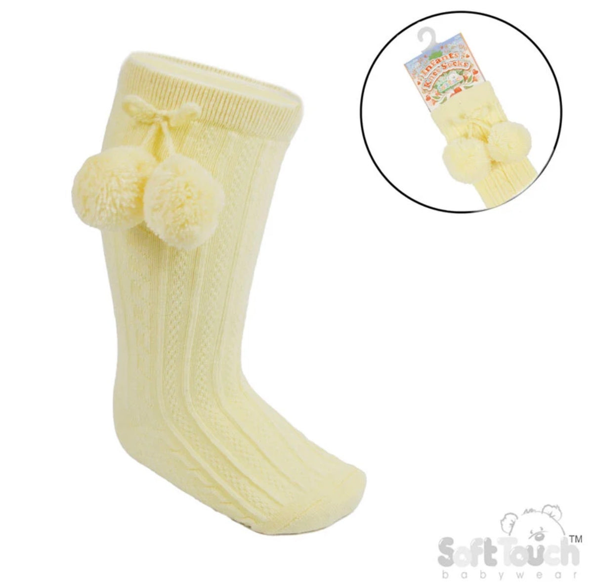 Children’s Knee High Ribbed Socks With PomPoms