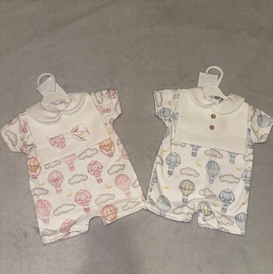 Hot Air Balloon Short Sleeved Romper for Babies - Mixed Colours, Soft and Comfortable Design