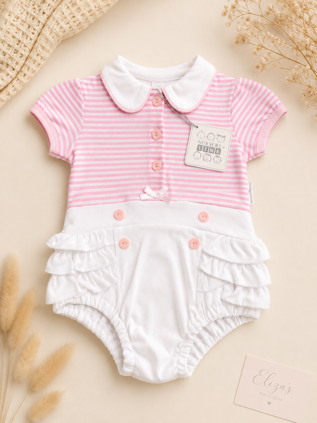 White And Pink Stripe Romper