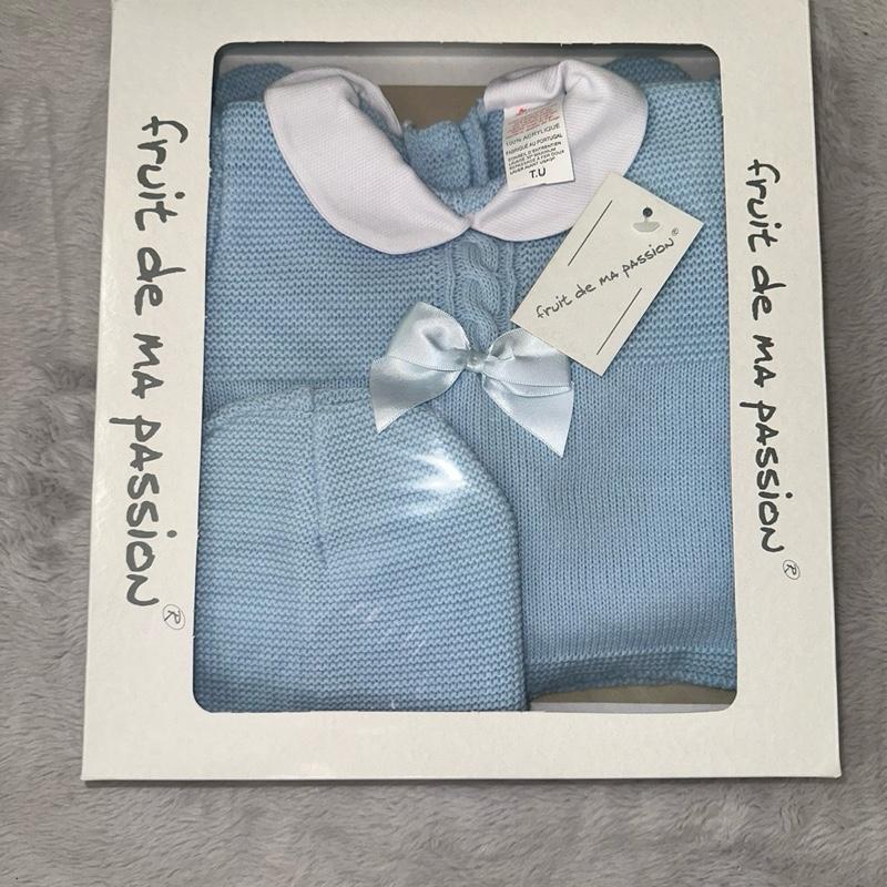 Fruit de Ma Passion Three Piece Knitted Box Sets With A Bow On Jumper for Baby Girls in Pastel Colors