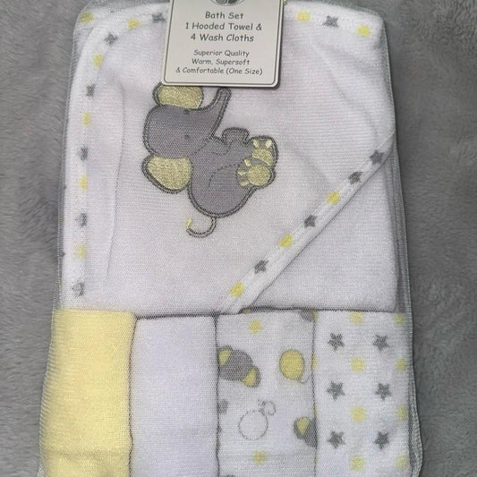 Elephant Baby Bath Gift Set- hooded towel and wash cloths