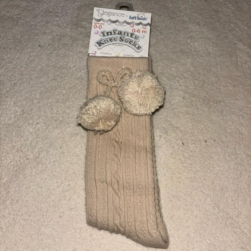 Children’s Knee High Ribbed Socks With PomPoms