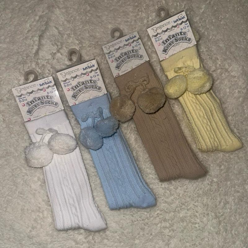 Children’s Knee High Ribbed Socks With PomPoms