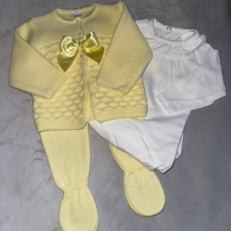 Girls Lemon Knitted 3 Piece Outfit with Bow Detail