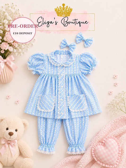 Charlotte Blue Swiss Dot Pyjamas — PRE-ORDER