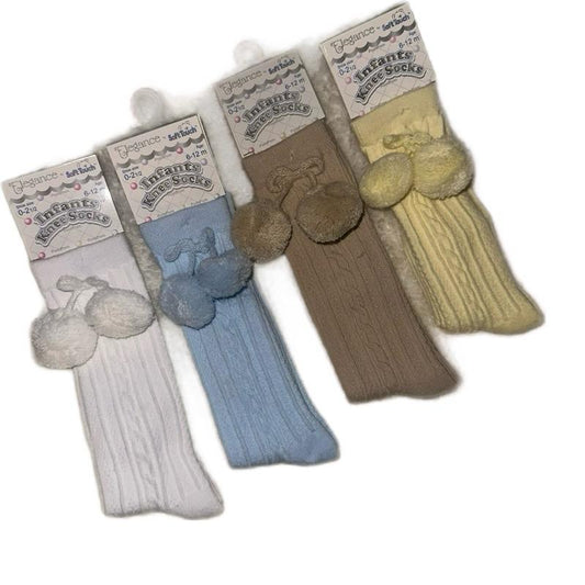 Children’s Knee High Ribbed Socks With PomPoms
