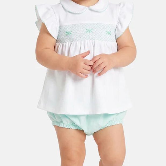 Baby Girl Collection 2-Piece Smocked Romper Set - Mint Green